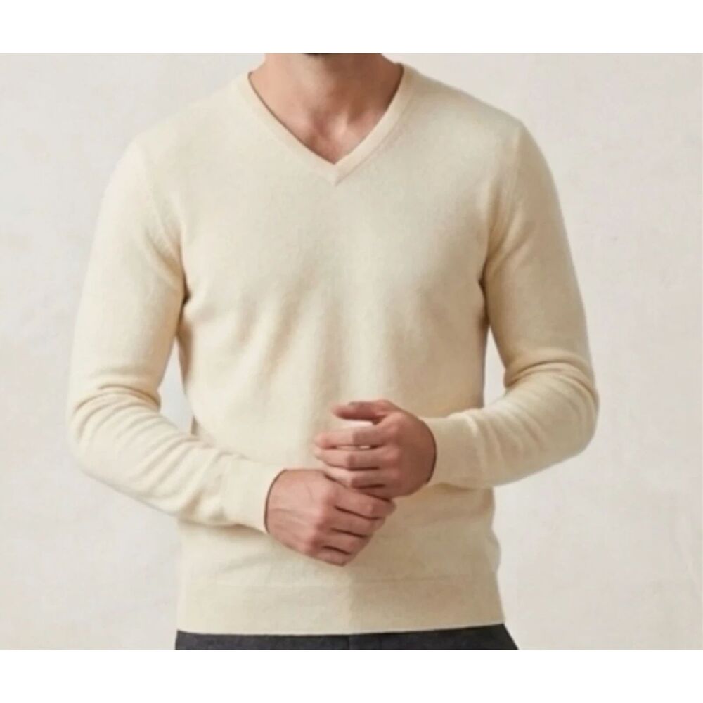 Vtg Puritan Cashmist V-Neck Sweater Mens L Ivory Preppy Ivy pullover Knit USA